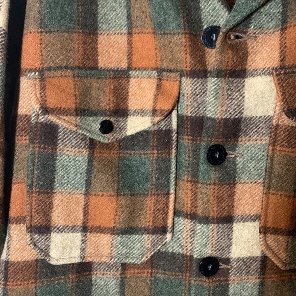 VTG 70’s Pendleton Woolen Mills OR Virgin Wool Xl Plaid Shacket Coat Warm Tones - Picture 14 of 17